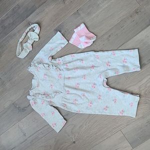 3-6mo Janie and Jack romper, socks, headband